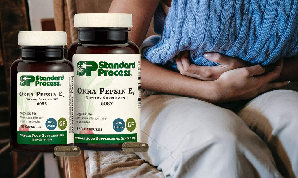 Okra Pepsin E3 - Standard Process- Painful Stomach Ulcer ReliefDairy Free, Digestion, Dr. Candy Akers, Gluten Free, Soy Free, Standard Process, Stress & Anxiety