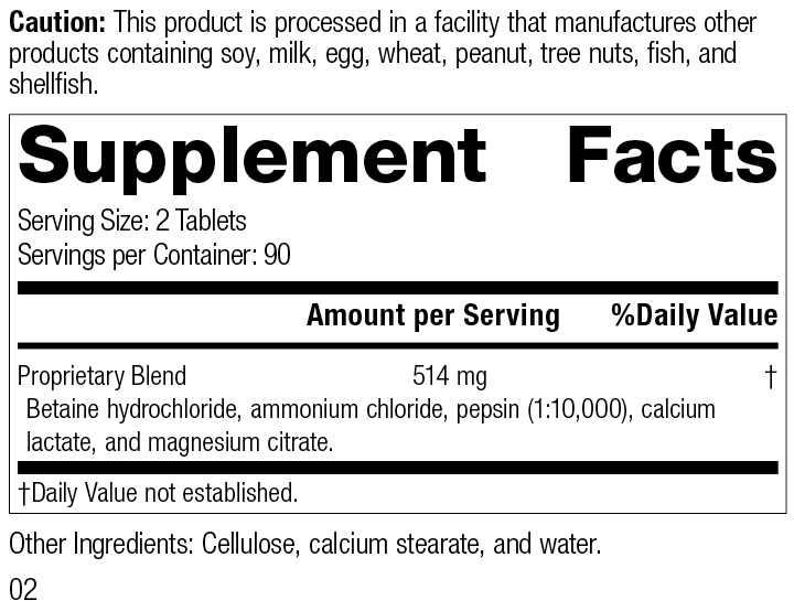 Betaine Hydrochloride, Rev 02 Supplement Facts