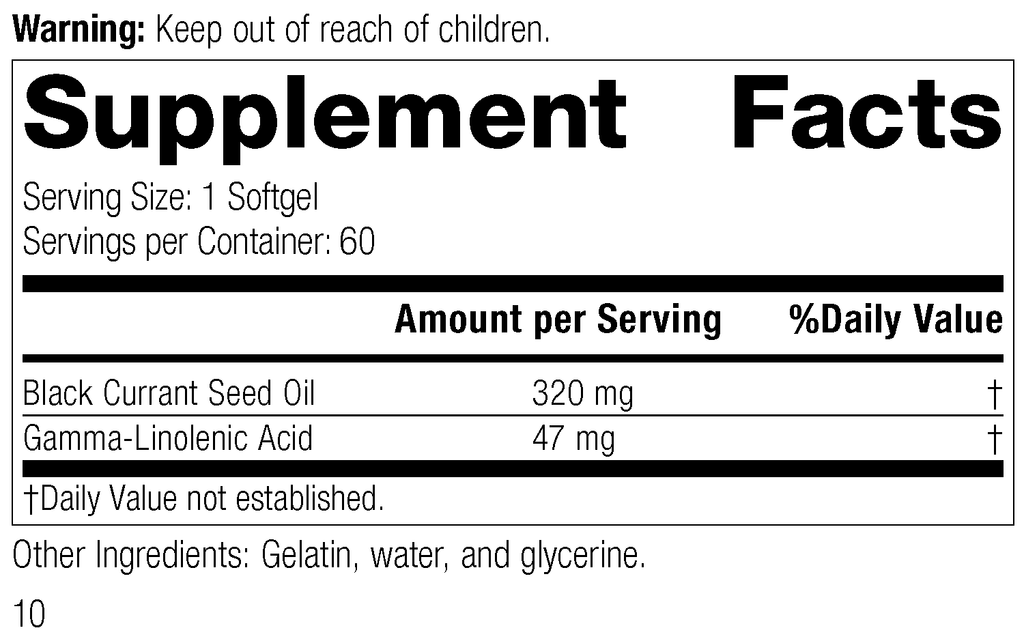 Standard Process Inc Vitamins & Supplements Black Currant Seed Oil, 60 Softgels