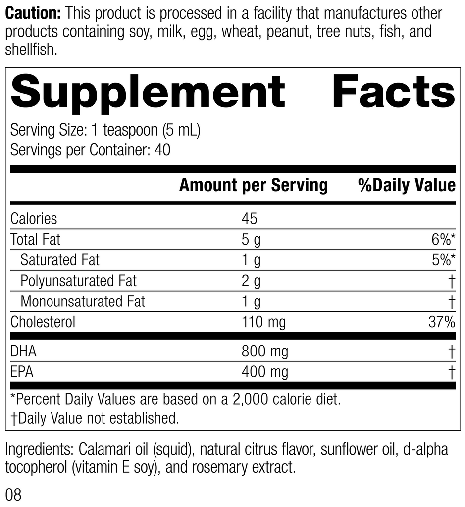 Standard Process Inc Vitamins & Supplements Net 6.8 fl oz (200 mL) Calamari Omega-3 Liquid, 200 mL (6.8 fl oz)