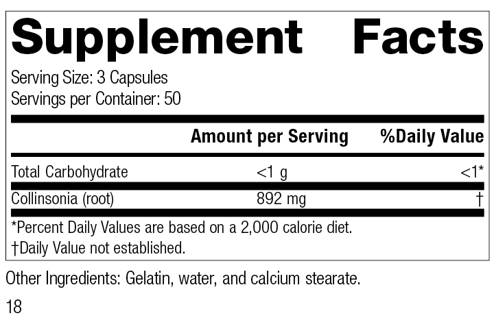 Standard Process Inc Vitamins & Supplements Collinsonia Root, 150 Capsules
