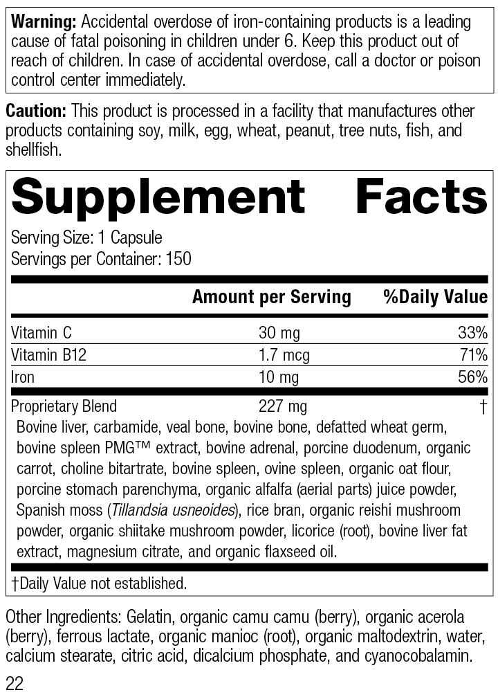 Standard Process Inc Vitamins & Supplements 150 Capsules Ferrofood®, 150 Capsules