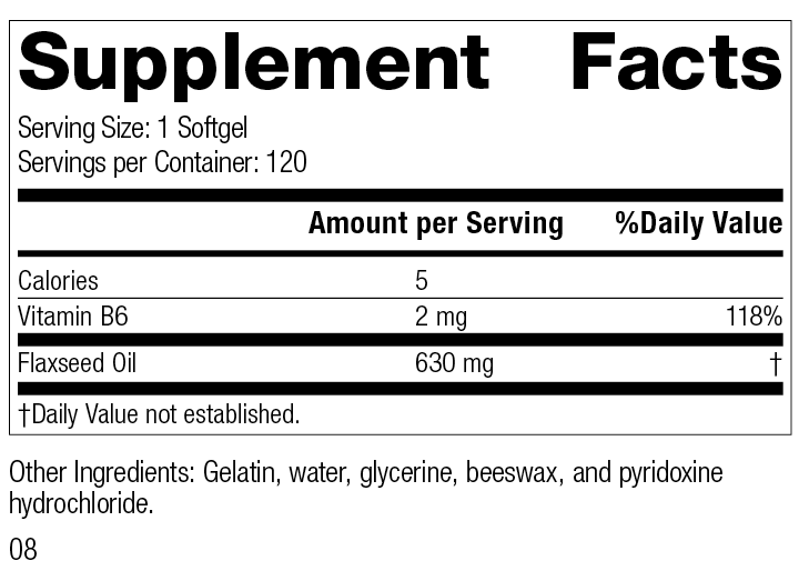 Standard Process Inc Vitamins & Supplements Flax Oil with B6, 120 Softgels