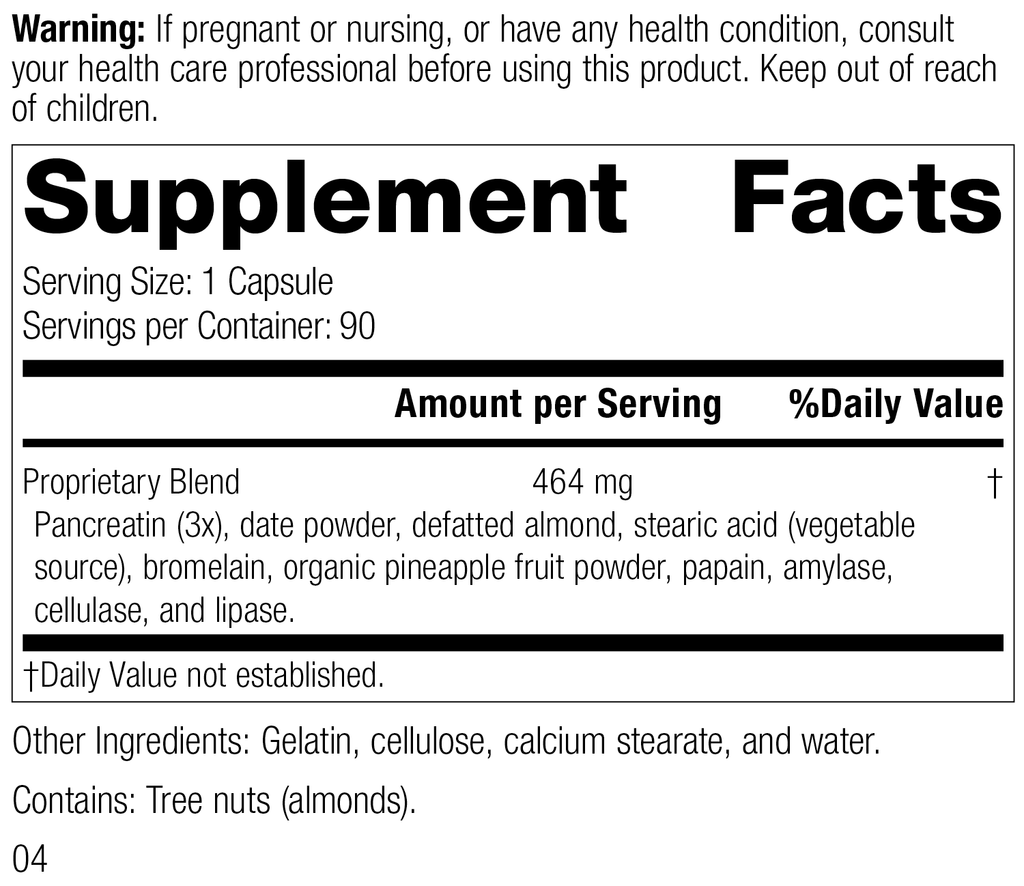 5685 Multizyme R02 Supplement Facts