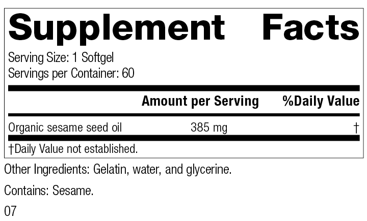 Standard Process Inc Vitamins & Supplements 60 Softgels Sesame Seed Oil, 60 Softgels