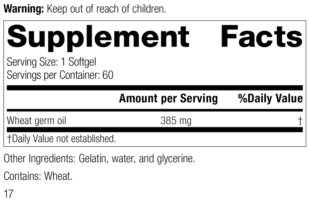 Standard Process Inc Vitamins & Supplements Wheat Germ Oil, 60 Softgels